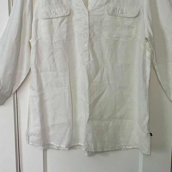 La Naturelle 100% linen blouse size XXL white 3/4 roll tab sleeve minimalist - Picture 5 of 10